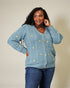 Cardigan en maille torsadée à broderie florale en turquoise