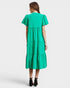 Emerald Green Flutter-Sleeve Tiered Midi Dress