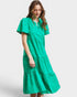 Emerald Green Flutter-Sleeve Tiered Midi Dress