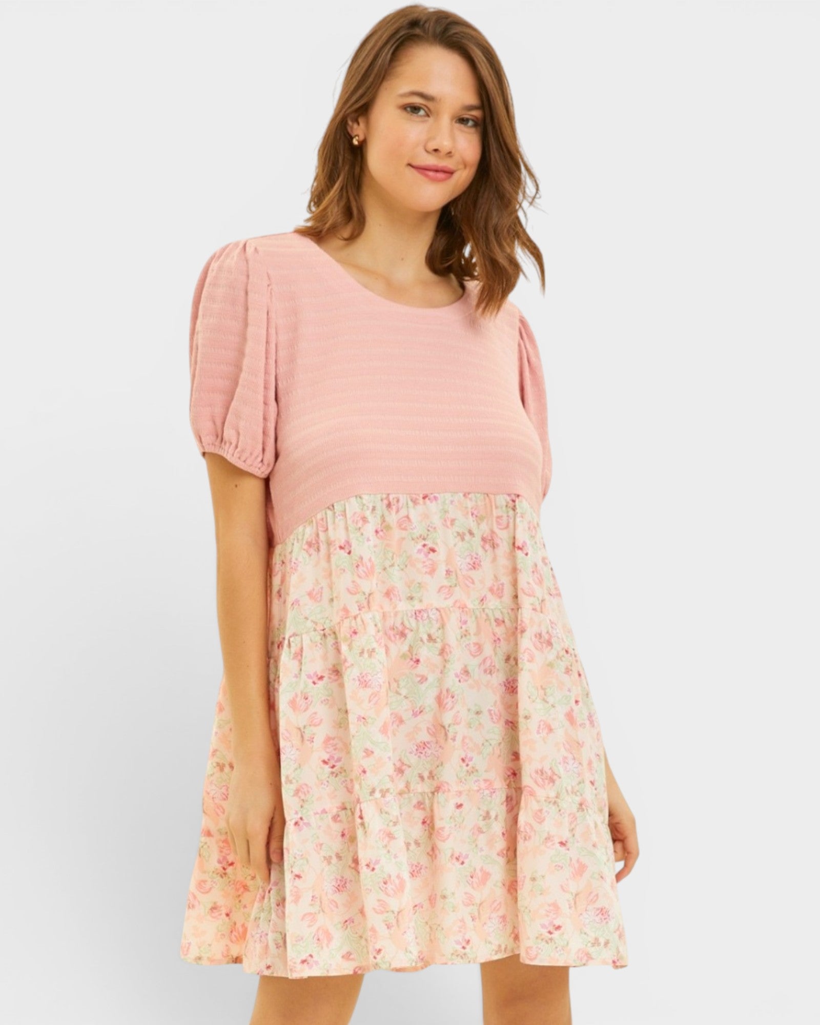 French Rose Floral Tiered Mini Dress