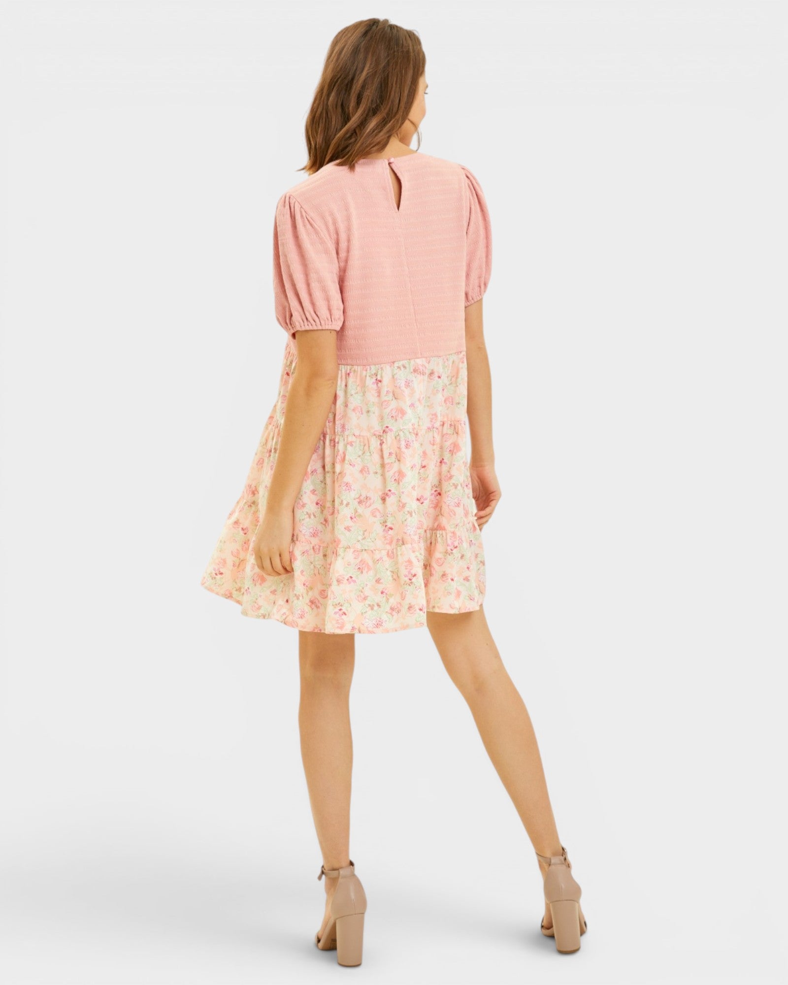 French Rose Floral Tiered Mini Dress