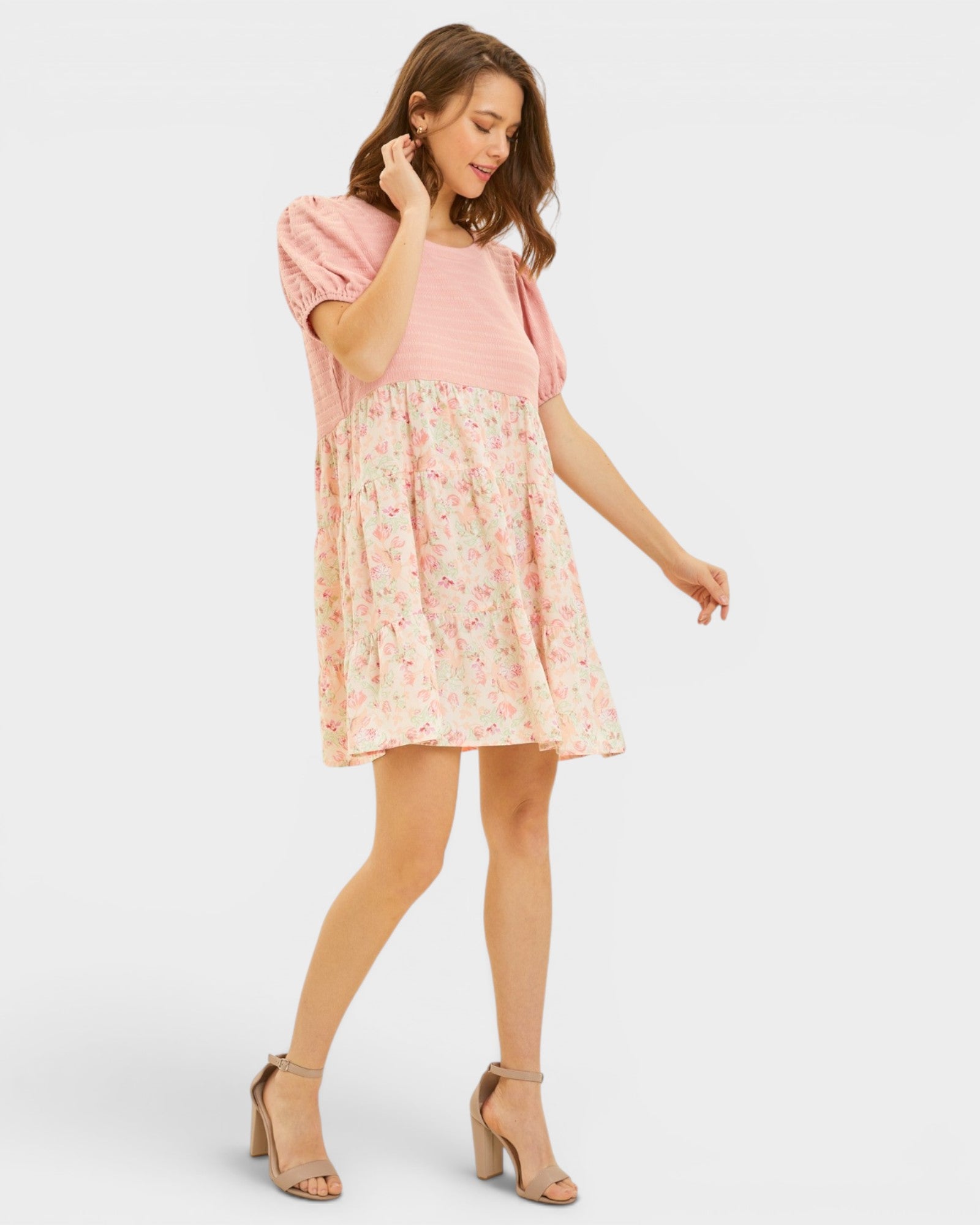 French Rose Floral Tiered Mini Dress