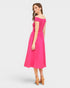 Fuchsia Off-Shoulder Smocked Midi Dress