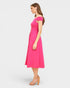 Fuchsia Off-Shoulder Smocked Midi Dress