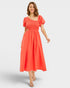 Vestido midi con abertura fruncida en rojo cereza