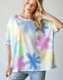 T-shirt ras du cou en tricot gaufré à fleurs en blanc cassé