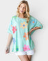 Neon Green Flower Print Waffle Knit Top