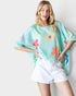 Neon Green Flower Print Waffle Knit Top
