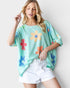 Neon Green Flower Print Waffle Knit Top
