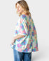 Camiseta oversize de punto gofre con estampado floral en amarillo menta