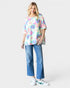 Camiseta oversize de punto gofre con estampado floral en amarillo menta