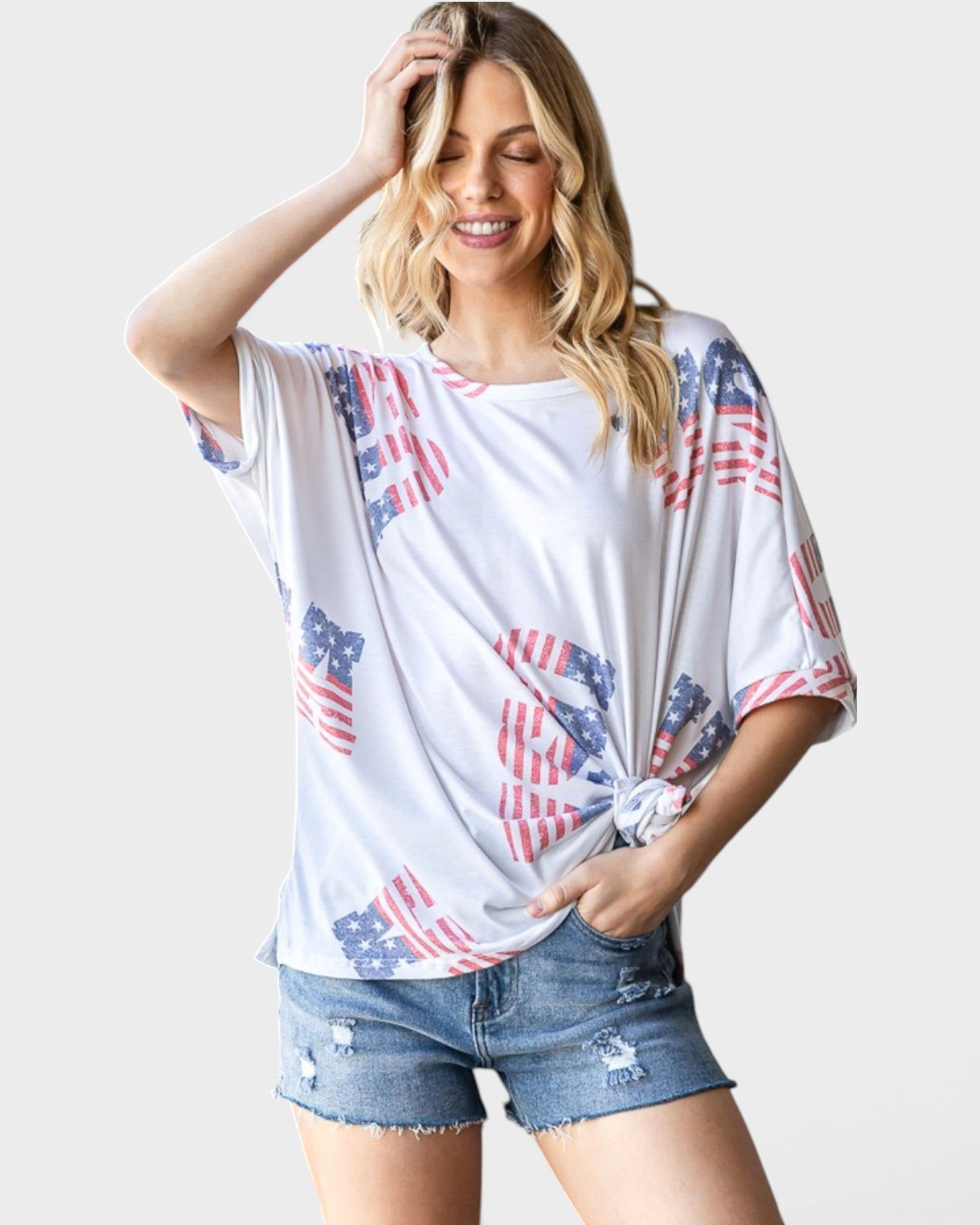 Off White Americana Print Dolman Sleeve Top