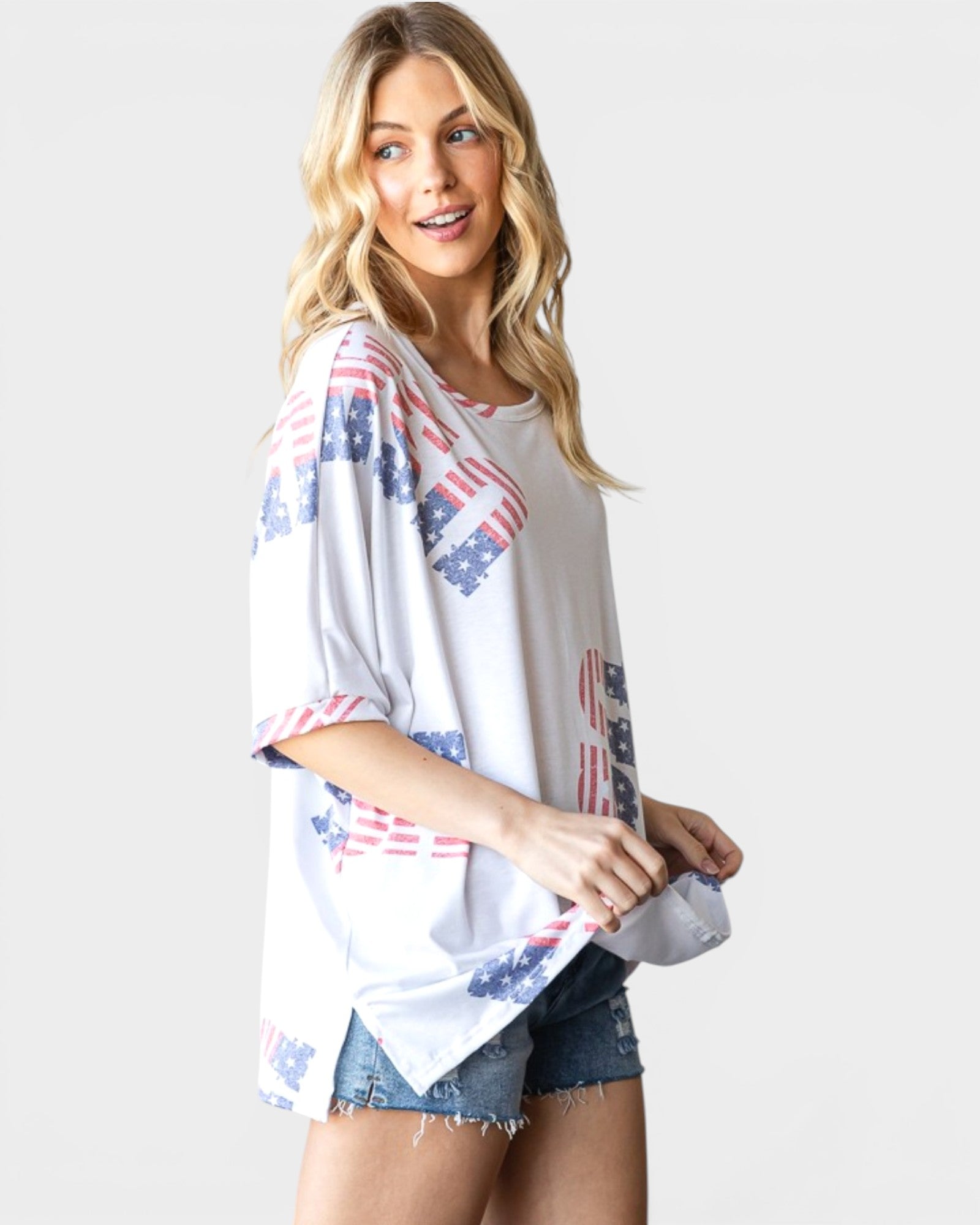 Off White Americana Print Dolman Sleeve Top