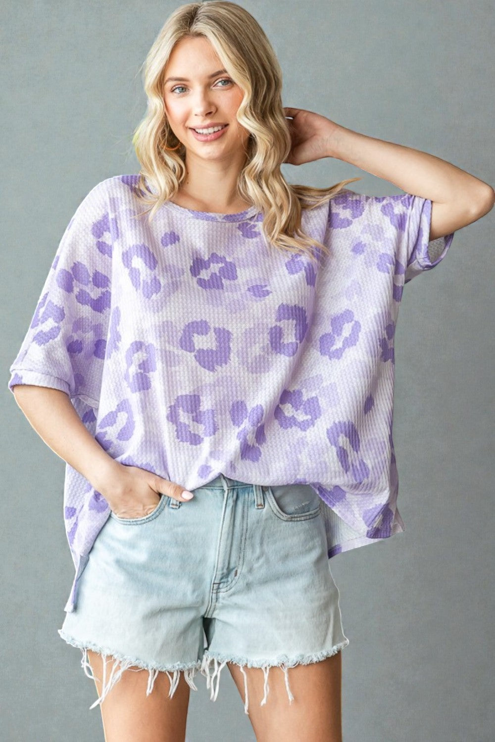 Lavender Leopard Waffle Knit Oversized Top