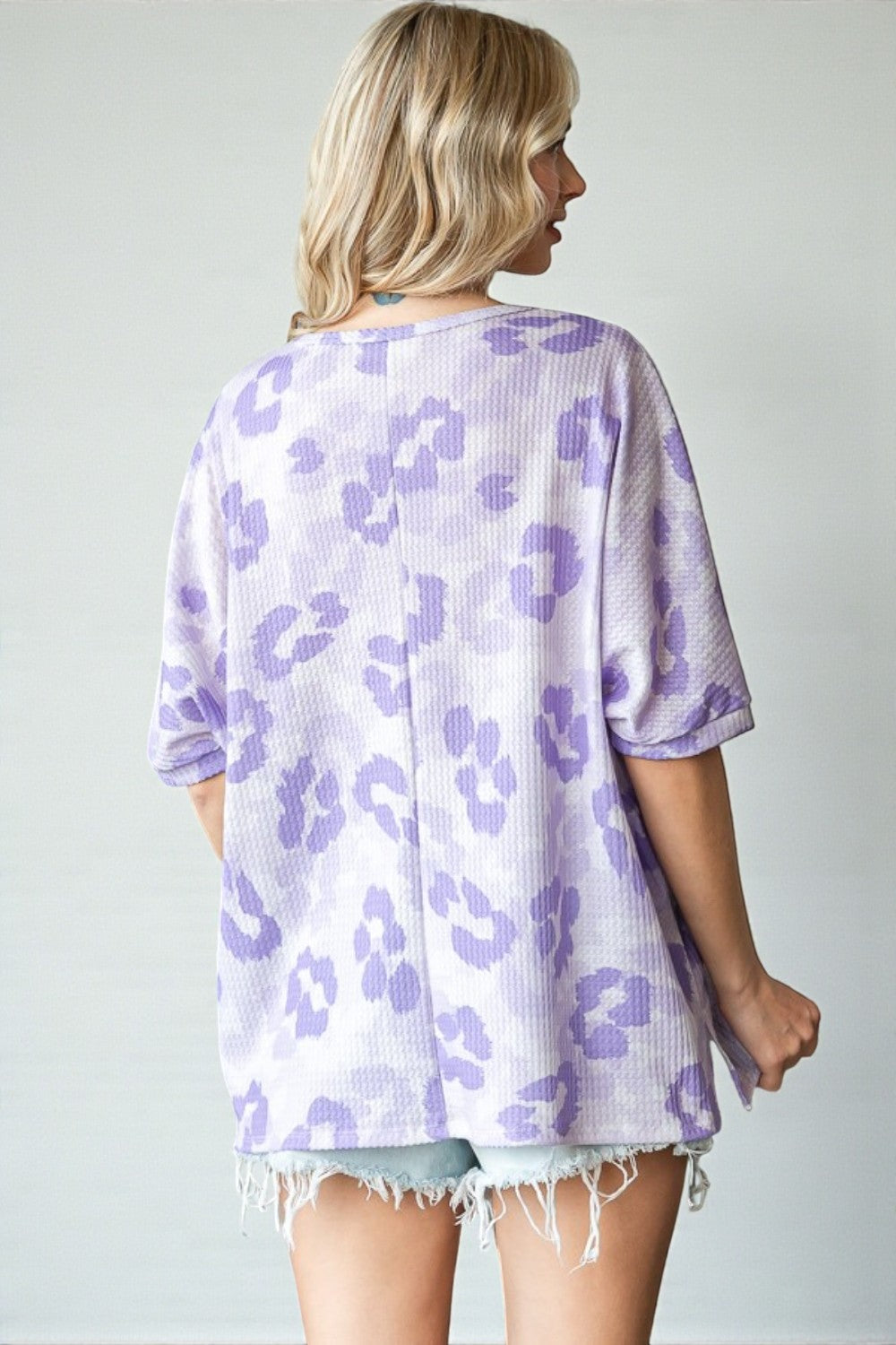 Lavender Leopard Waffle Knit Oversized Top