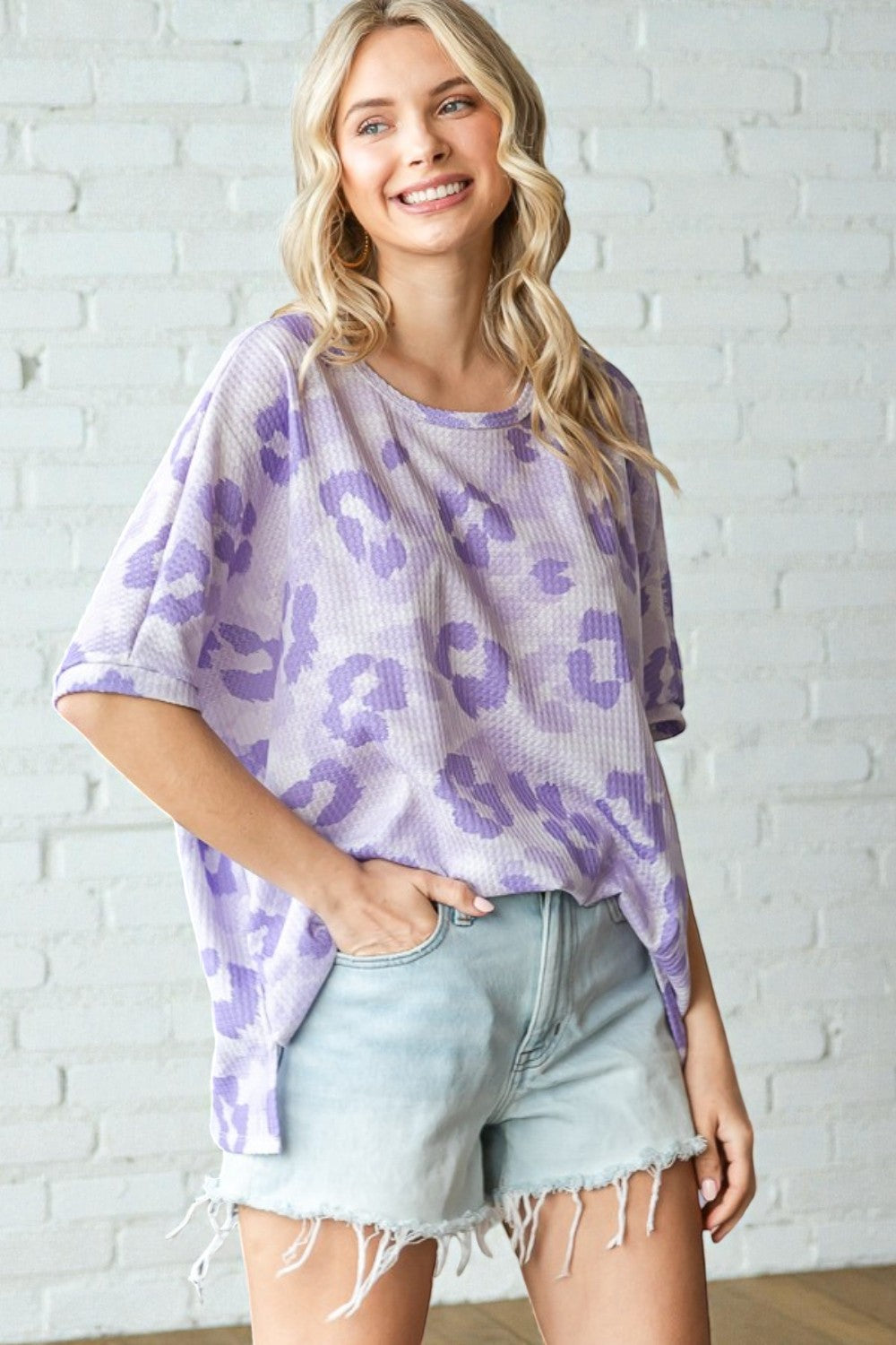 Lavender Leopard Waffle Knit Oversized Top