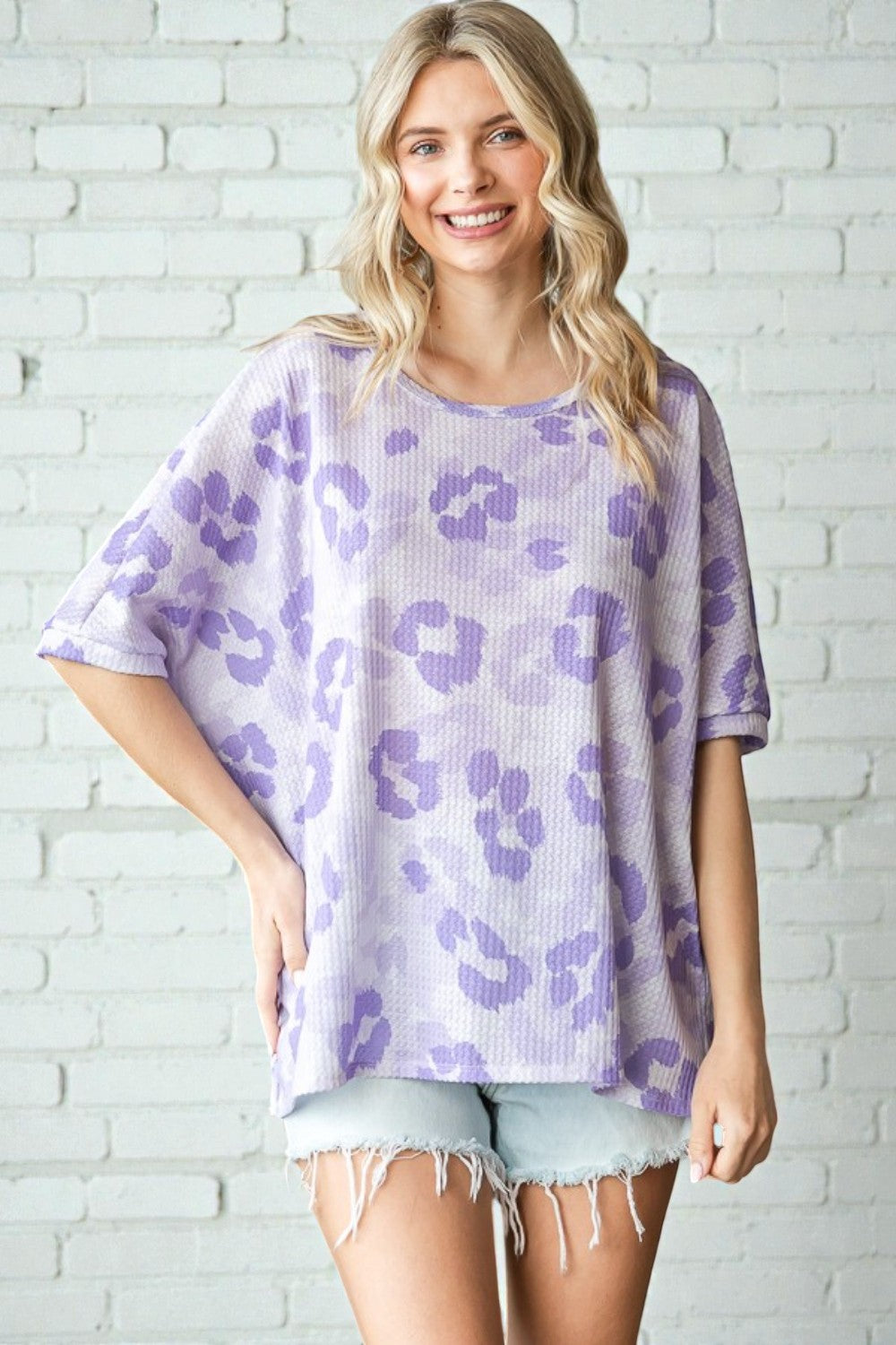 Lavender Leopard Waffle Knit Oversized Top