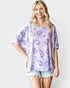 Camiseta oversize estampada de punto gofre en color lavanda