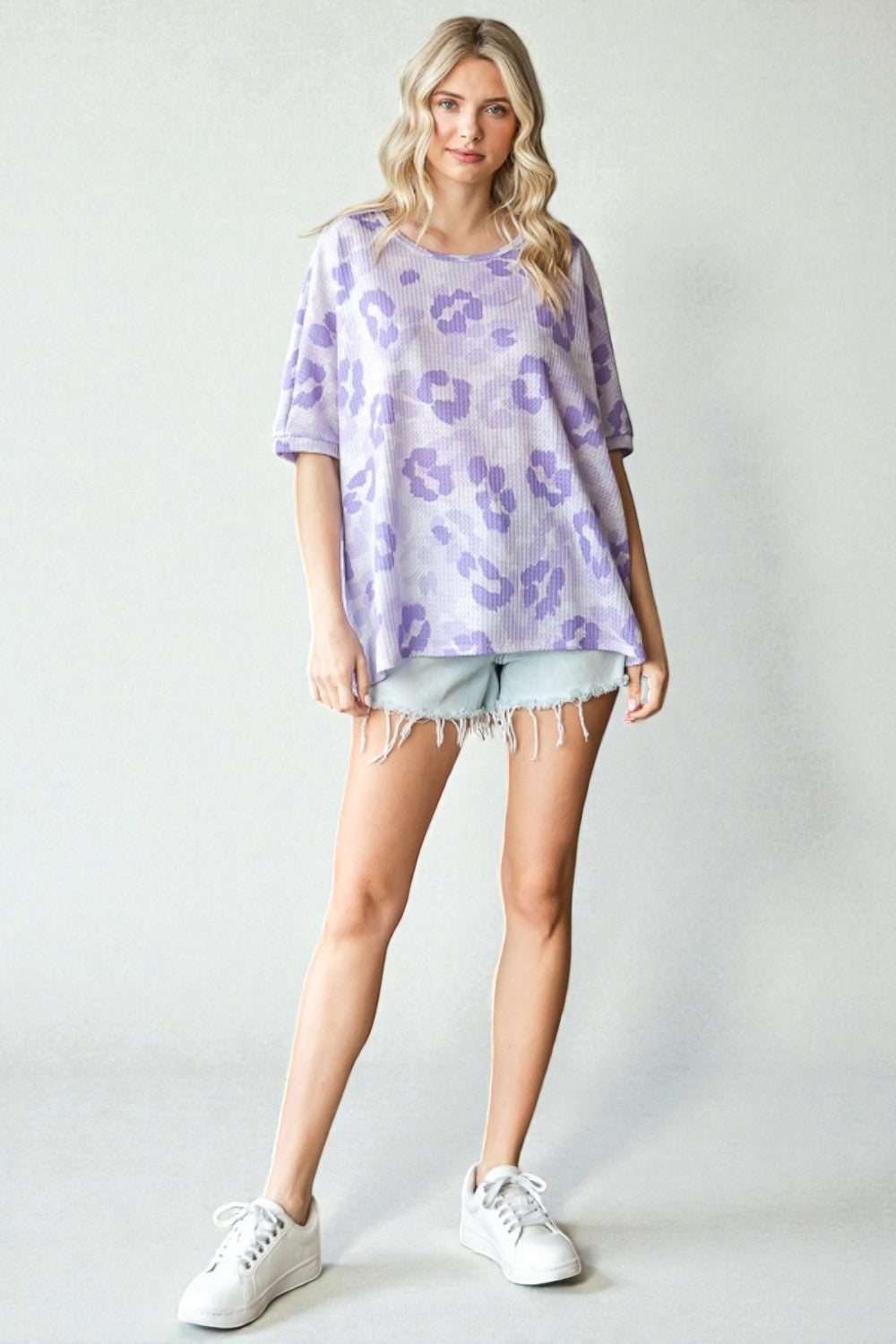 Lavender Leopard Waffle Knit Oversized Top