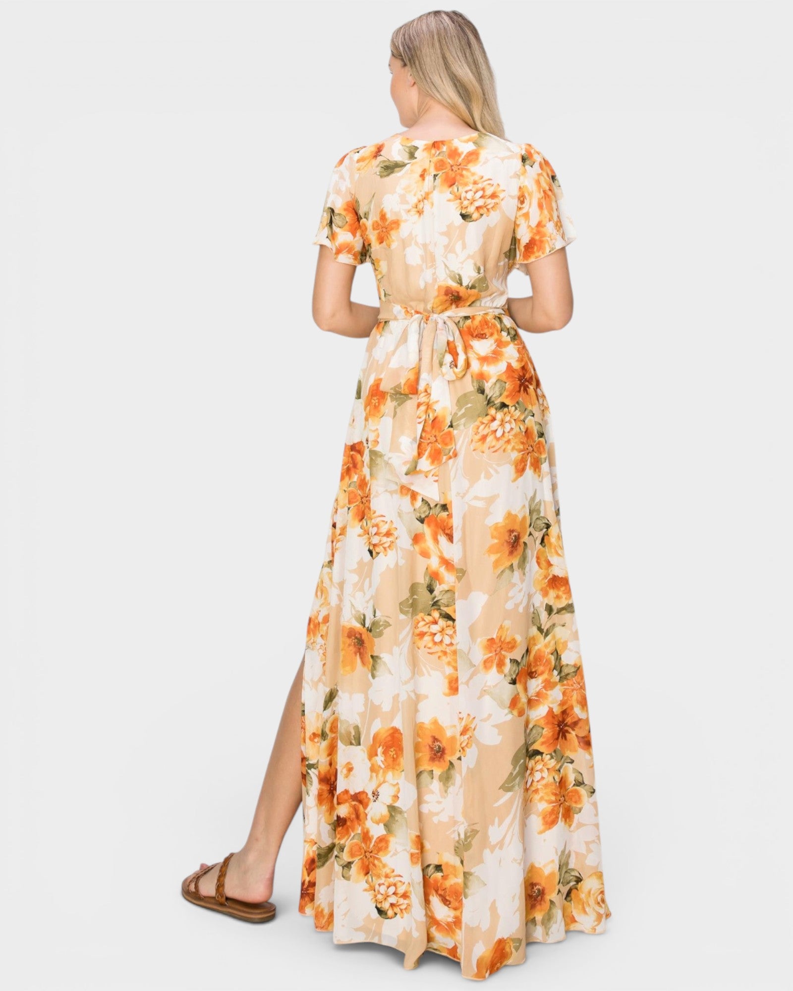 Orange Floral Wrap Maxi Dress