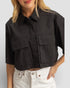 Black Utility Pocket Cropped Button Shirt