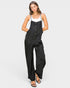Black Button Front Wide Leg Jumpsuit