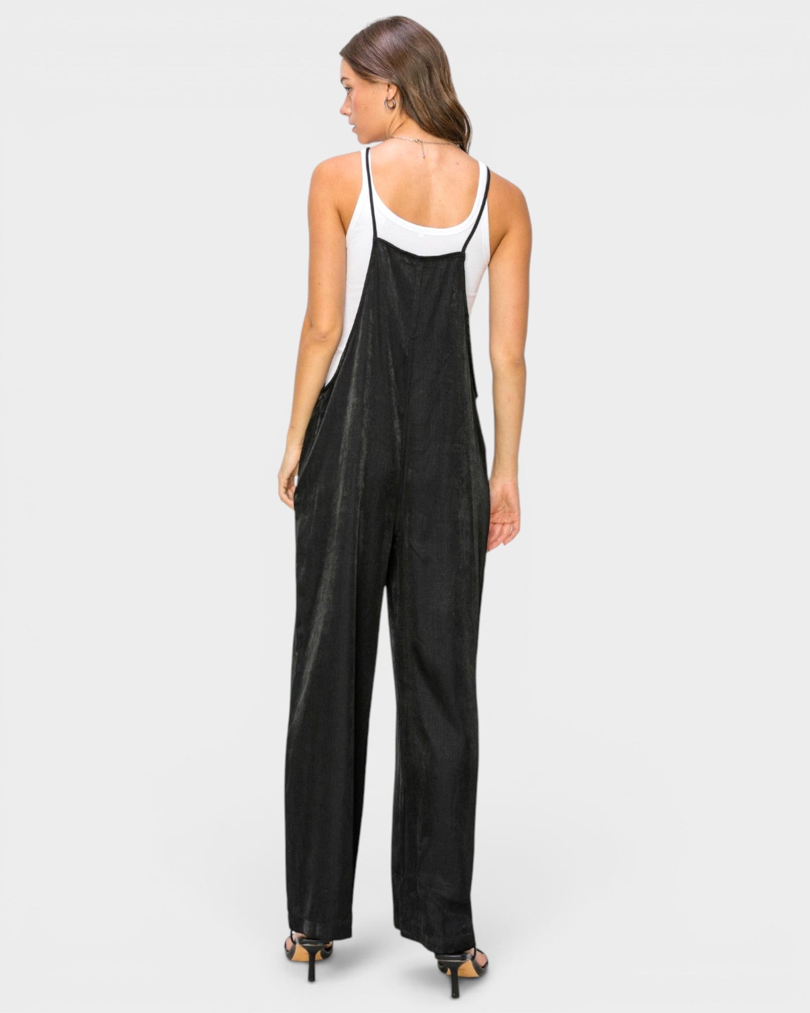 Black Button Front Wide Leg Jumpsuit