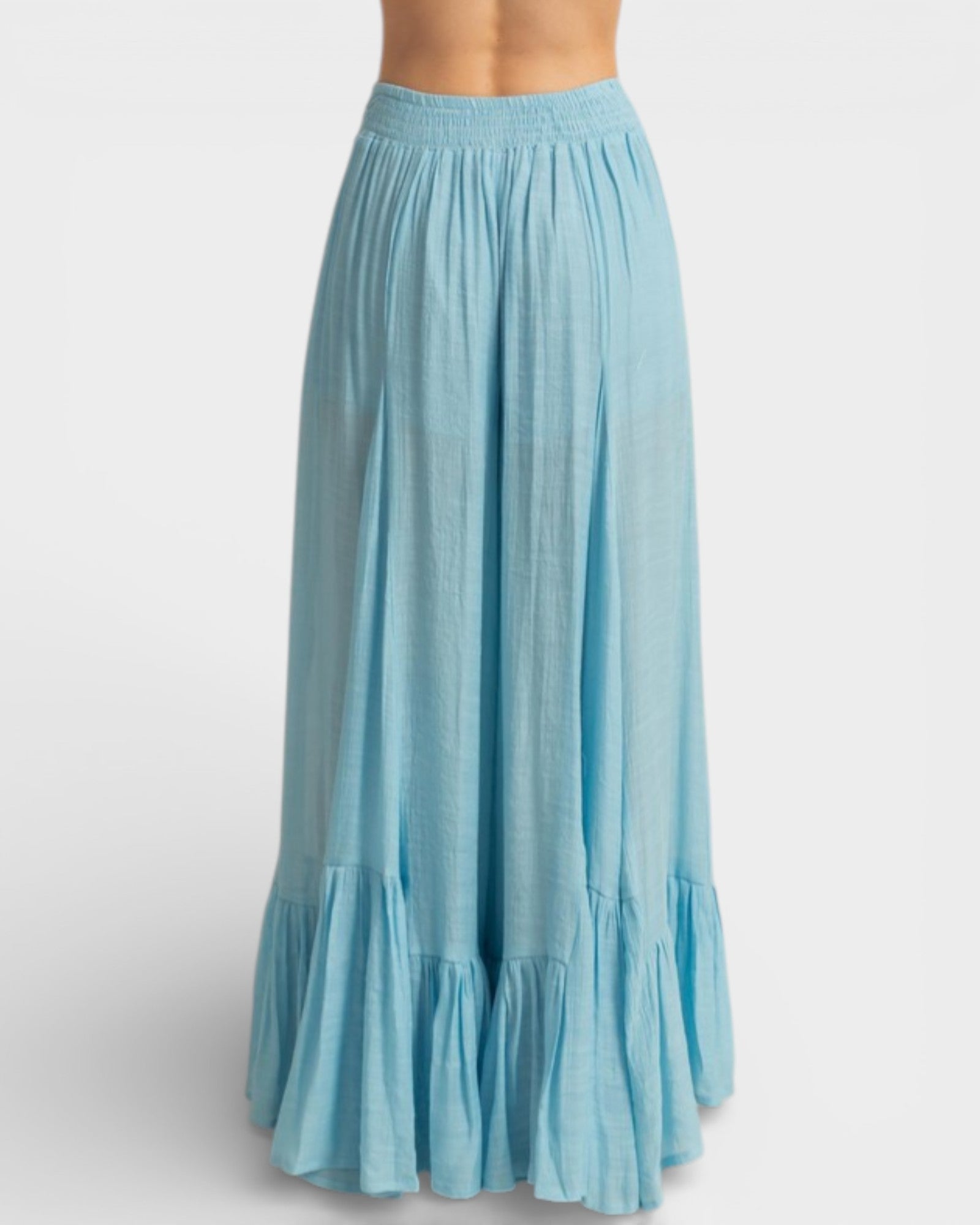 Light blue maxi skirt on a white background