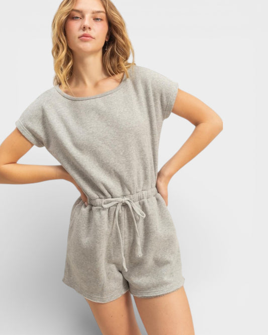 Heather Gray Drawstring Pocket Romper