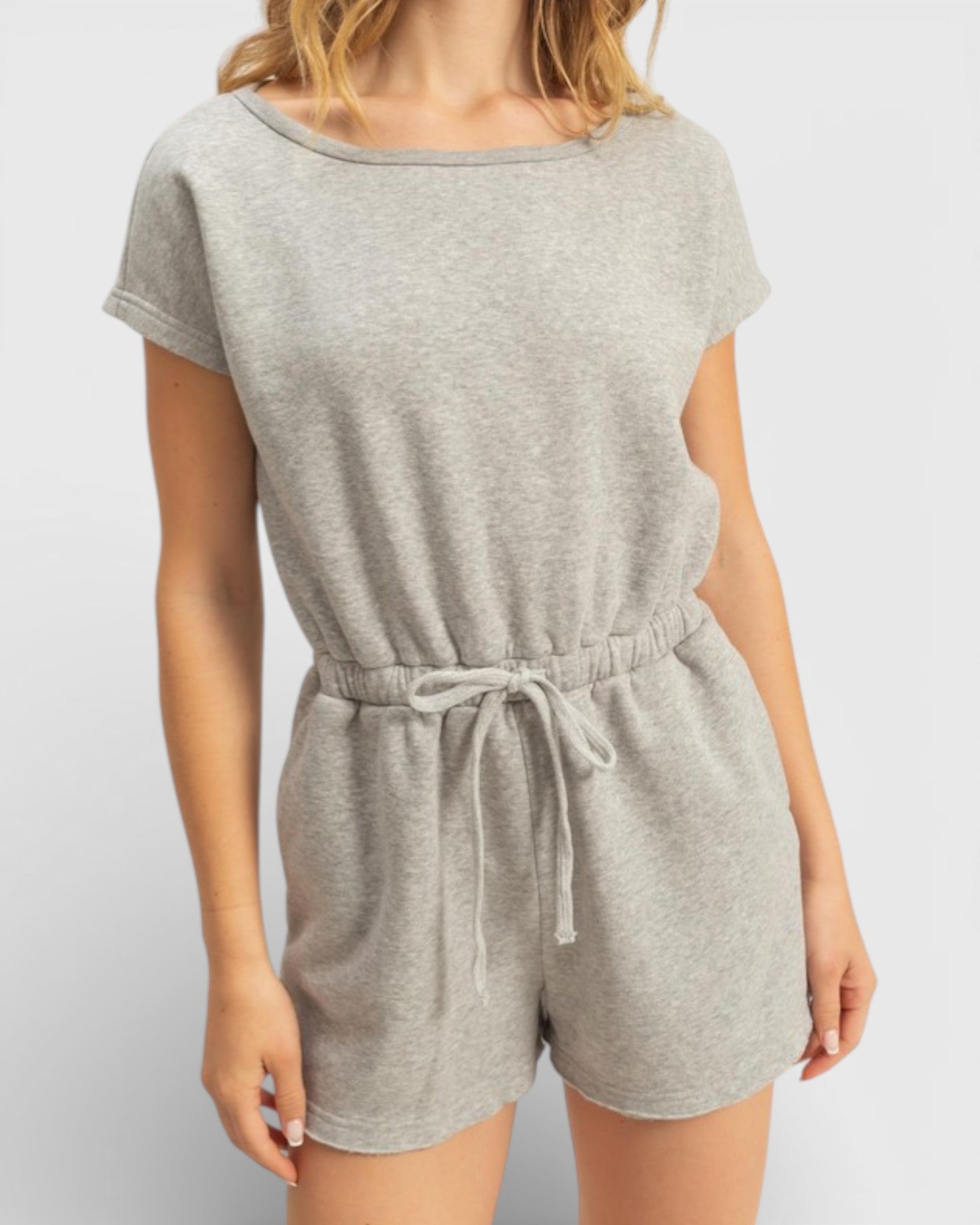 Heather Gray Drawstring Pocket Romper
