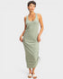Sage Twist Back Ruched Midi Dress