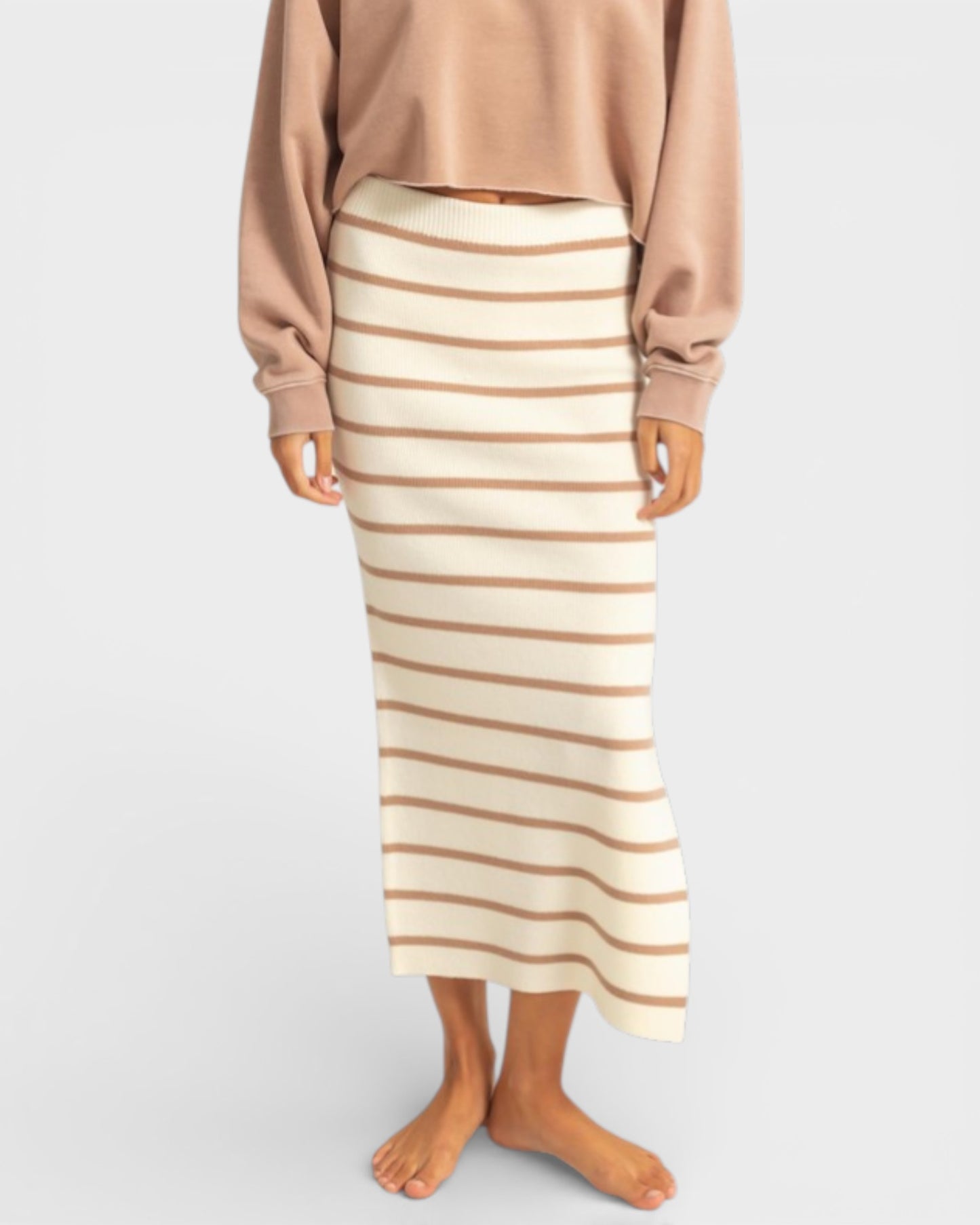 Ivory & Sand Striped Knit Midi Skirt