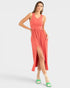 Vestido midi sin mangas en coral especiado