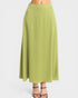 Green skirt worn by a person on a white background