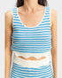 Blue and white striped sleeveless top on a plain background