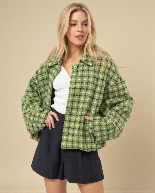 Veste boutonnée à carreaux en tweed vert