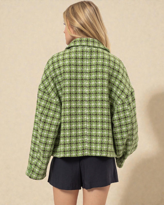 Veste boutonnée à carreaux en tweed vert