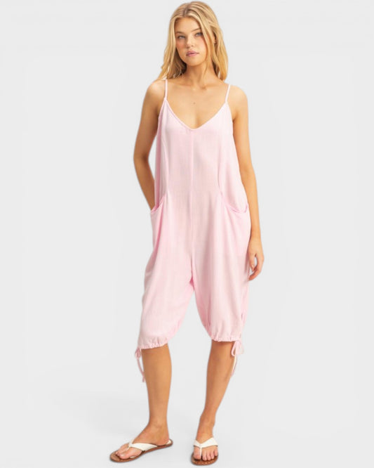 Light Pink Linen Blend Tie Strap Jumpsuit