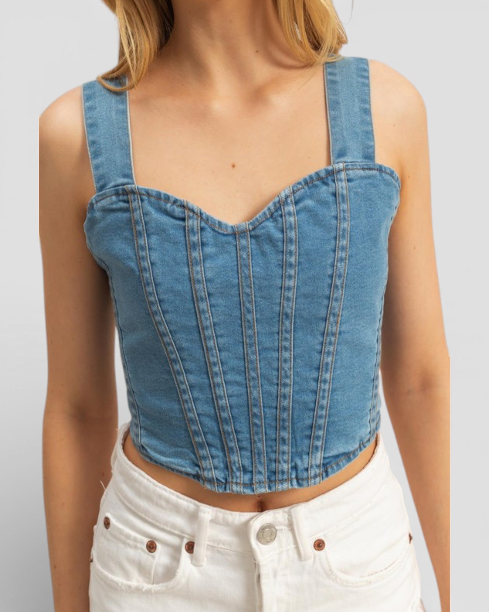 Light Wash Denim Corset Crop Top