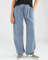 Light blue wide-leg pants worn by a person on a white background