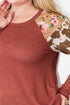 Rust Multi-Print Patchwork Waffle Knit Top