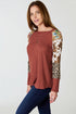 Rust Multi-Print Patchwork Waffle Knit Top