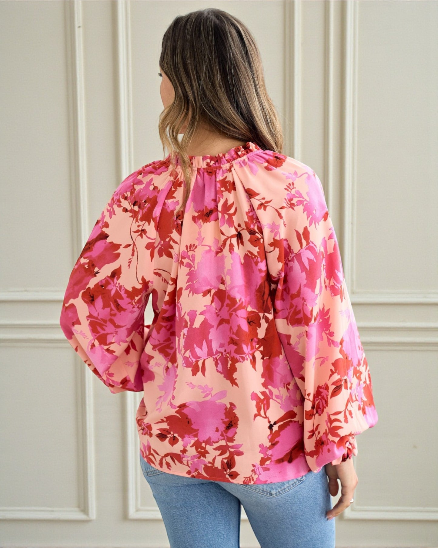 Pink & Coral Floral Button-Front Blouse