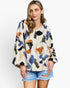 Blouse imprimée multicolore en beige