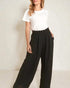 Pantalon large à taille froncée avec poches en noir