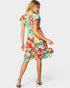Vestido corto de manga corta con estampado floral en fucsia y menta