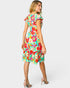Vestido corto de manga corta con estampado floral en fucsia y menta