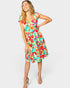 Vestido corto de manga corta con estampado floral en fucsia y menta