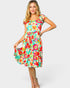Vestido corto de manga corta con estampado floral en fucsia y menta