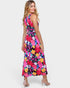 Vestido midi sin mangas con estampado floral en amarillo fucsia en negro